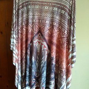 EUC Reba Stretchy Multicolor Southwest Design 3X s/s Poncho Top w/Lots of Bling